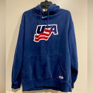 USA Hockey Nike Sweater Mens Size Large Navy Fleece Hoodie Pullover Sweatshirt